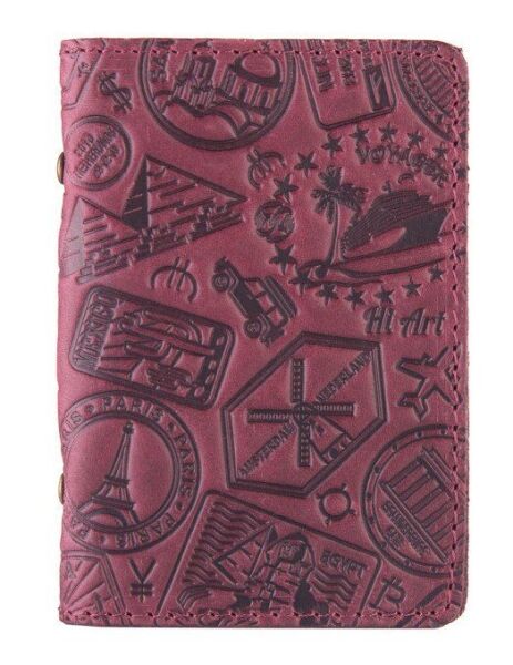 

Обложка для документов из кожи HiArt AD-03 Shabby Plum Let's Go Travel Фиолетовый