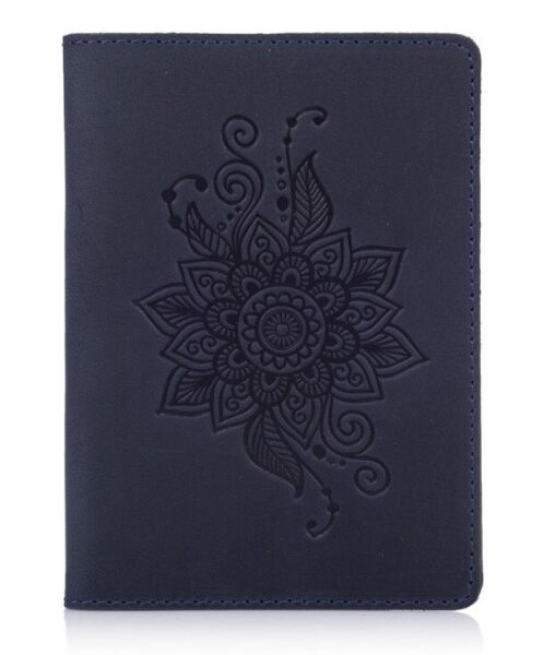 

Кожаная синяя обложка на паспорт HiArt PC-01 Mehendi Classic Синий