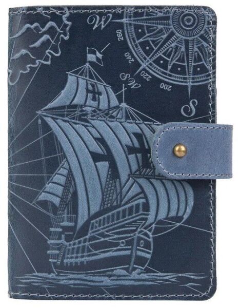 

Обложка для паспорта из кожи Hi Art «Discoveries» PB-02/1 Shabby Lagoon Голубой