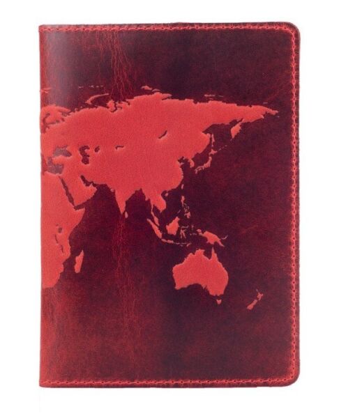 

Красная обложка для паспорта из кожи HiArt World Map Красный
