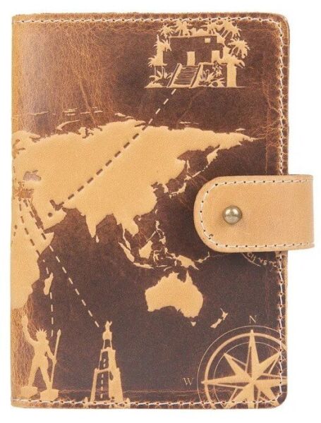 

Обложка для паспорта из кожи Hi Art «7 wonders of the world» PB-02/1 Shabby Honey Песочный
