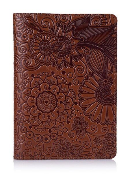 

Кожаная обложка на паспорт HiArt PC-01 Mehendi Art рыжая Рыжий
