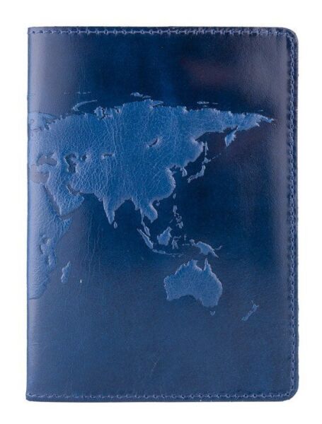

Кожаная обложка на паспорт HiArt PC-01 Crystal Space World Map Синий