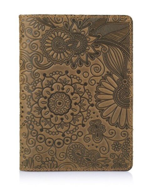

Кожаная обложка на паспорт HiArt PC-01 Mehendi Art оливковая Оливковый