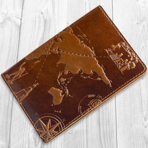 

Обложка-органайзер для документов из кожи HiArt PC-03 Crystal Amber 7 wonders of the world Коричневый