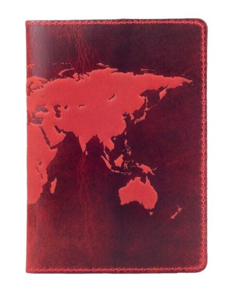 

Обложка для паспорта из кожи HiArt PC-01 Shabby Red Berry World Map Красный