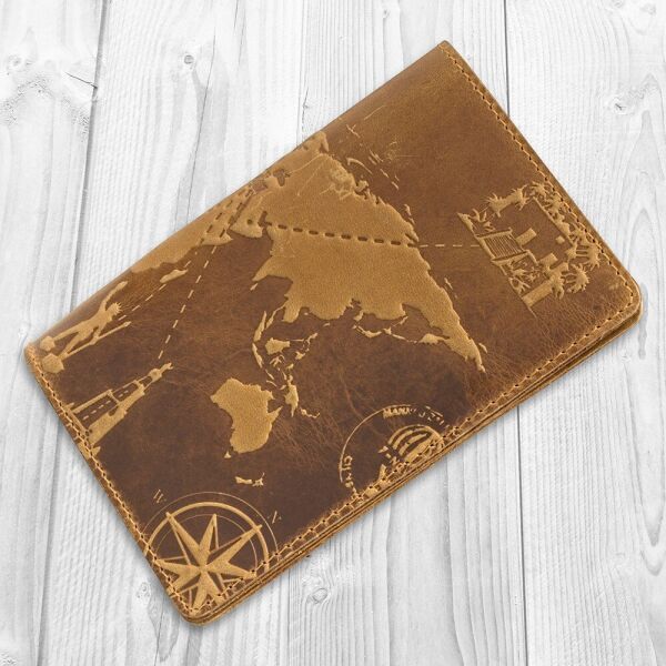 

Обложка-органайзер для документов из кожи HiArt AD-01 Shabby Dingo 7 wonders of the world Рыжий