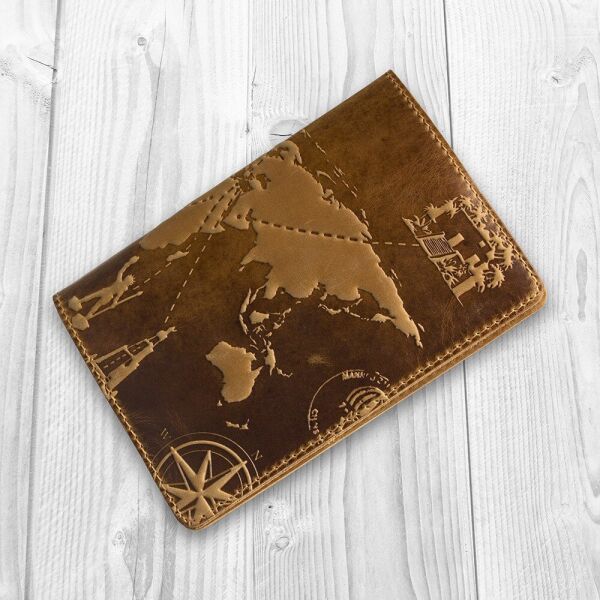 

Обложка для паспорта из кожи HiArt PC-01 Shabby Dingo 7 wonders of the world Коричневый