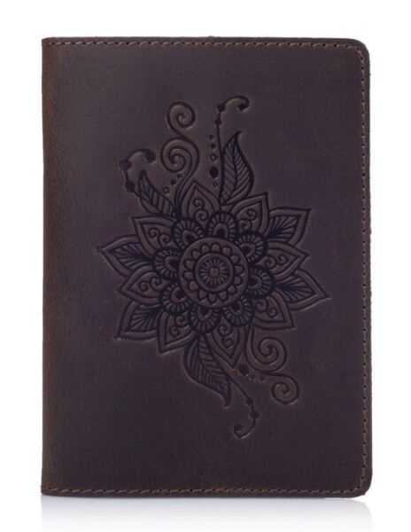 

Кожаная коричневая обложка на паспорт HiArt PC-01 Mehendi Classic Коричневый