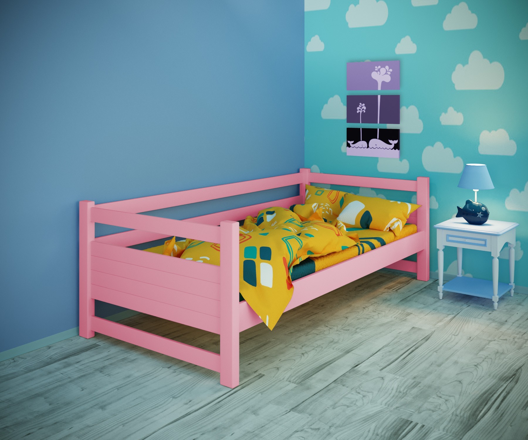 

Кровать односпальная тахта RainbowDream Филипп 80х200 см розовый массив ольхи, без ящиков