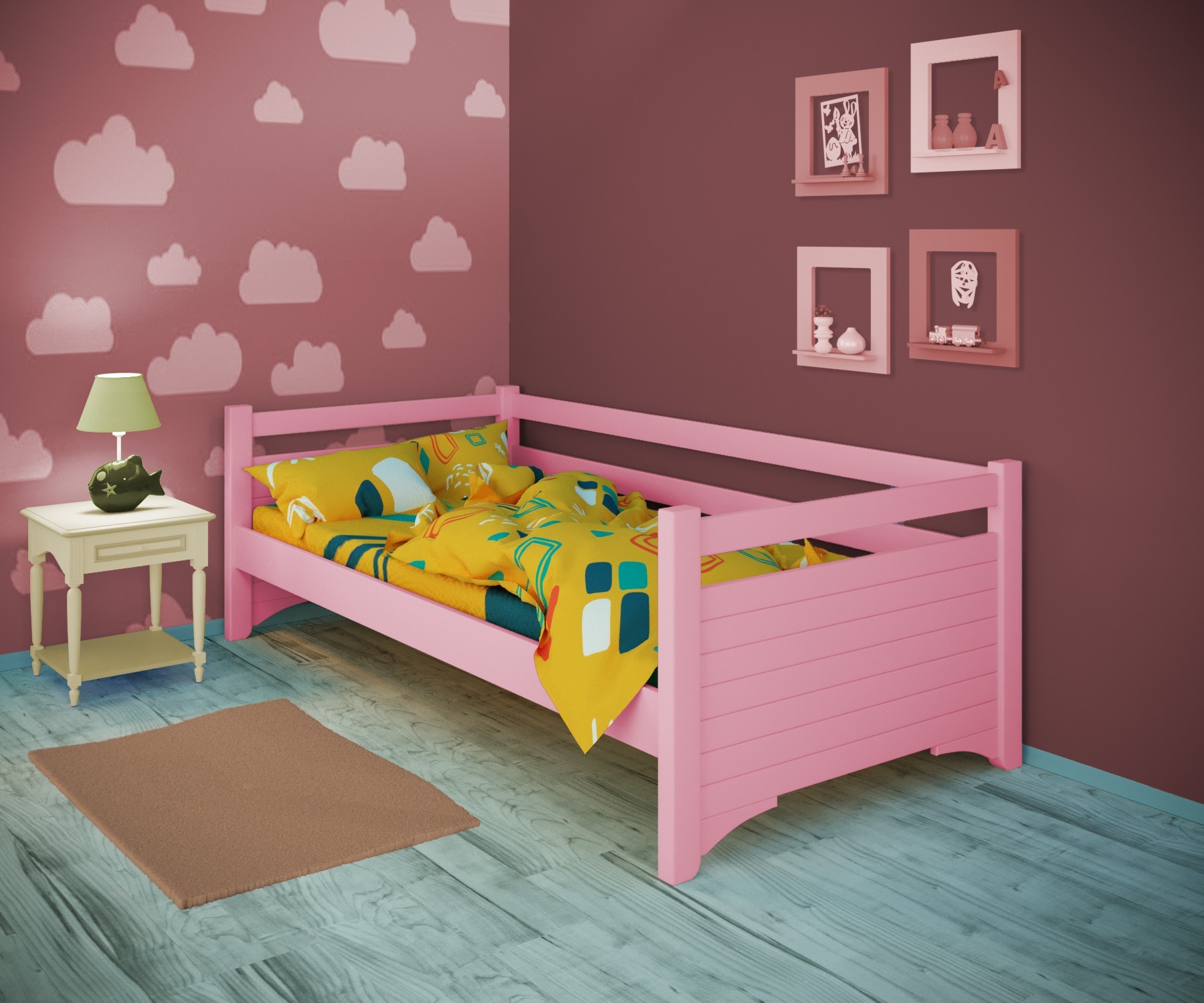 

Кровать односпальная тахта RainbowDream Дюпон 80х200 см розовый массив ольхи, без ящиков