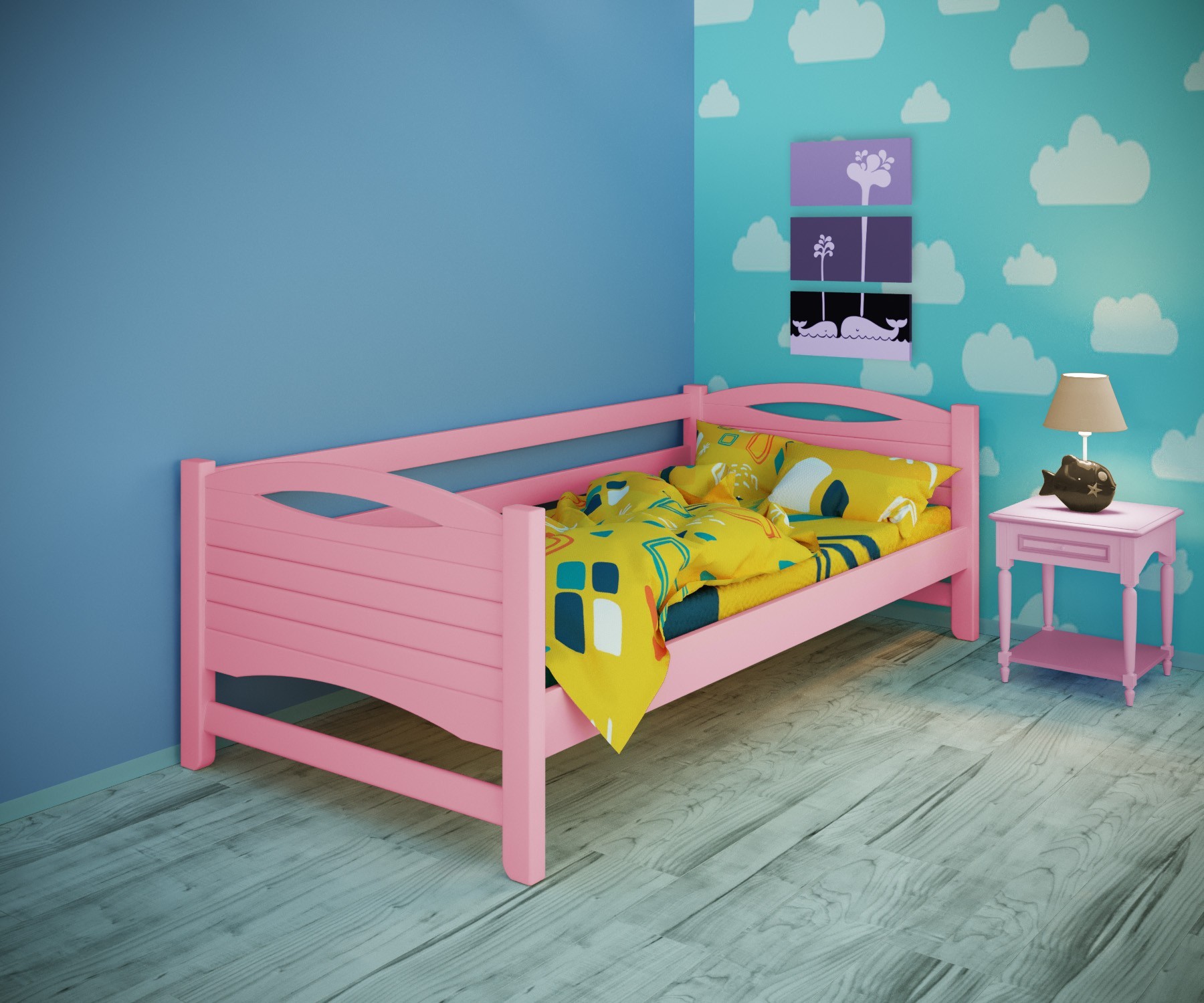 

Кровать односпальная тахта RainbowDream Анимона 90х190 см розовый массив ольхи, без ящиков