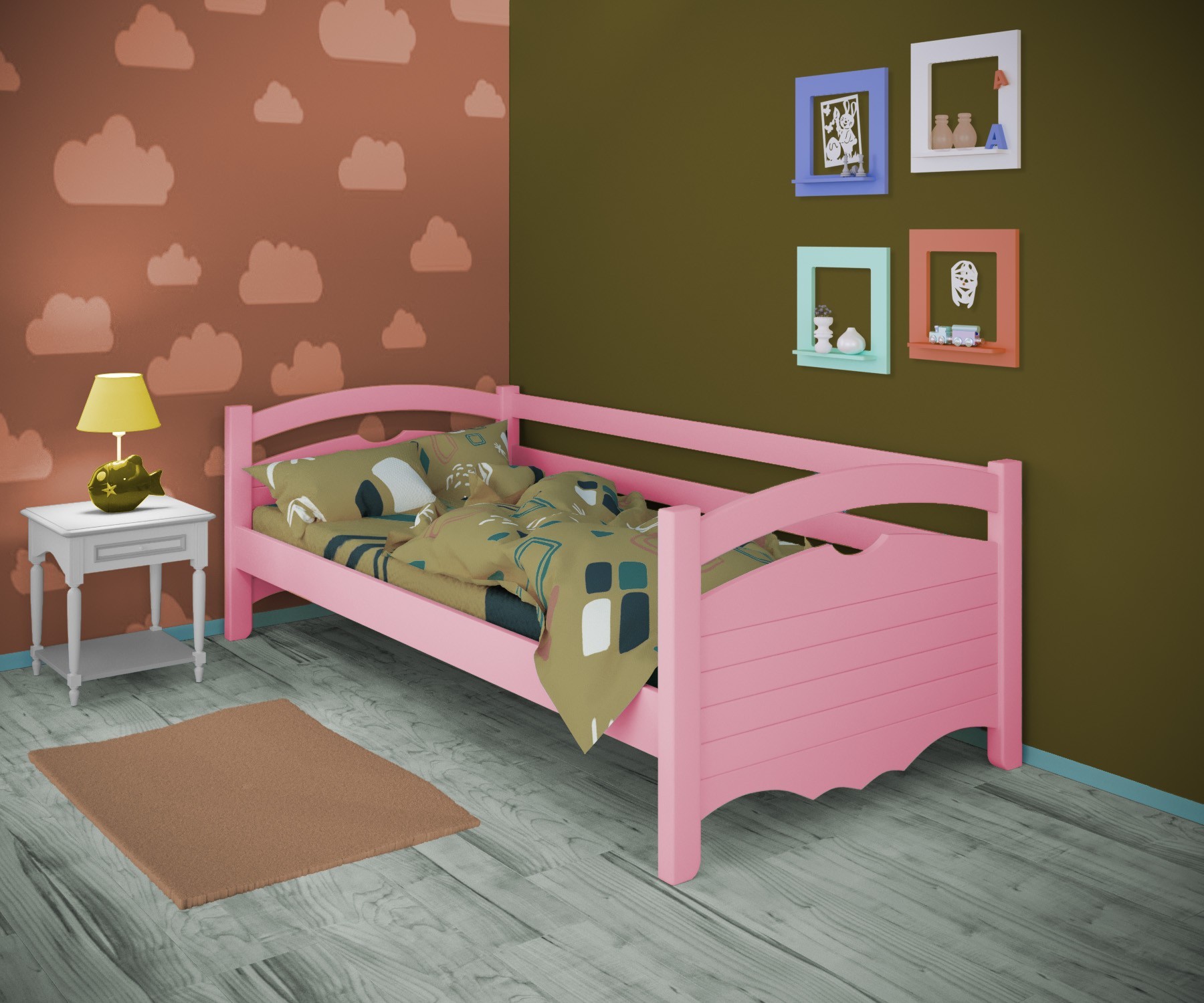 

Кровать односпальная тахта RainbowDream Фирина 90х190 см розовый массив ольхи, без ящиков