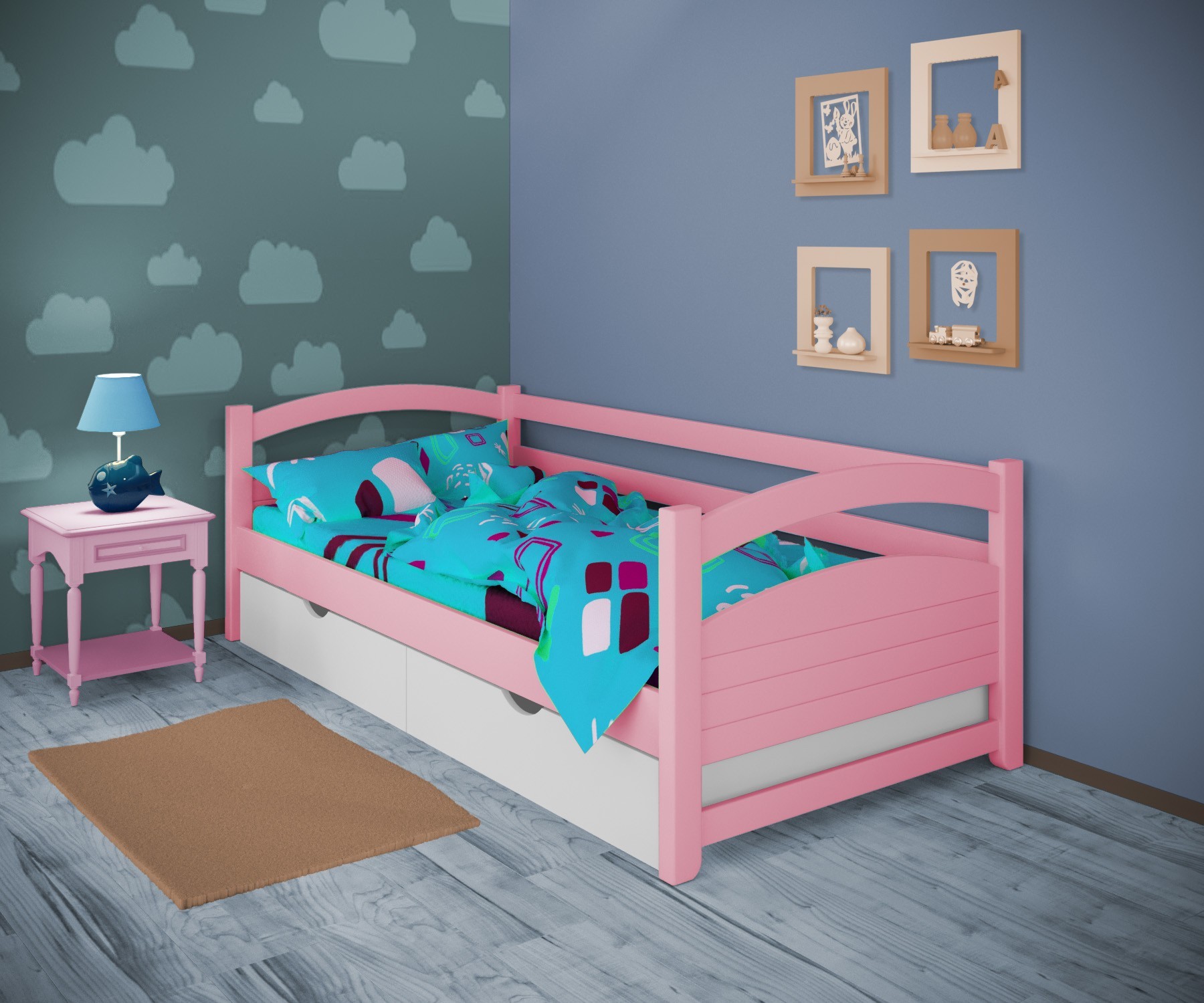 

Кровать односпальная тахта RainbowDream Милана 80х200 см розовый массив ольхи, с ящиками