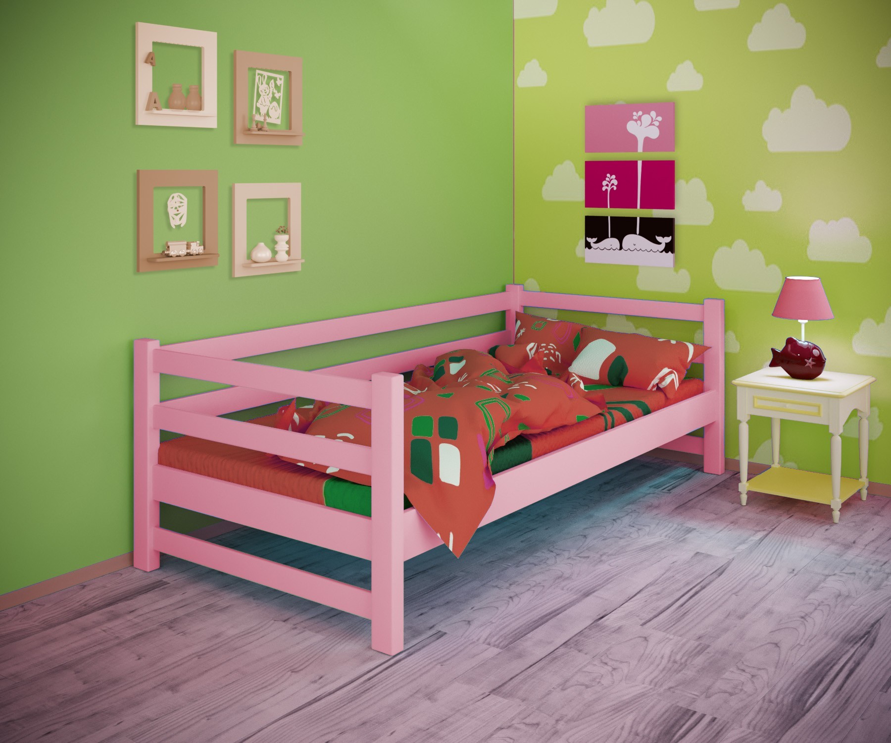 

Кровать односпальная тахта RainbowDream Лентори 90х190 см розовый массив ольхи, без ящиков