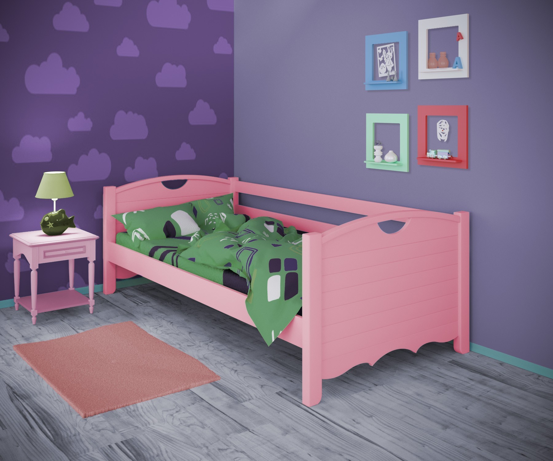 

Кровать односпальная тахта RainbowDream Дженни 80х200 см розовый массив ольхи, без ящиков