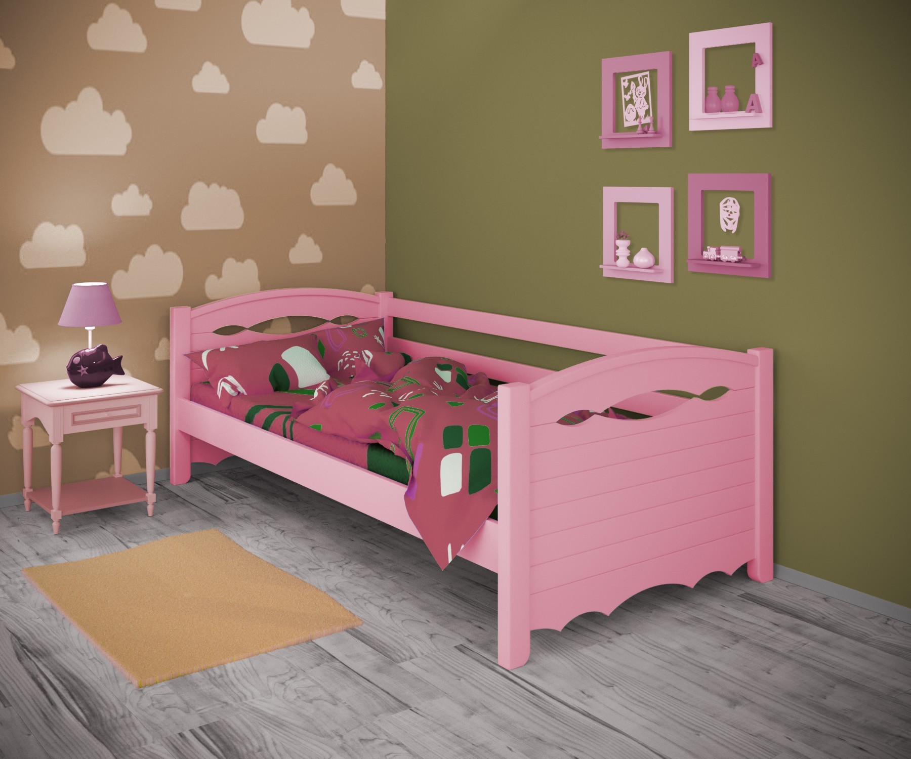 

Кровать односпальная тахта RainbowDream Новус 80х200 см розовый массив ольхи, без ящиков