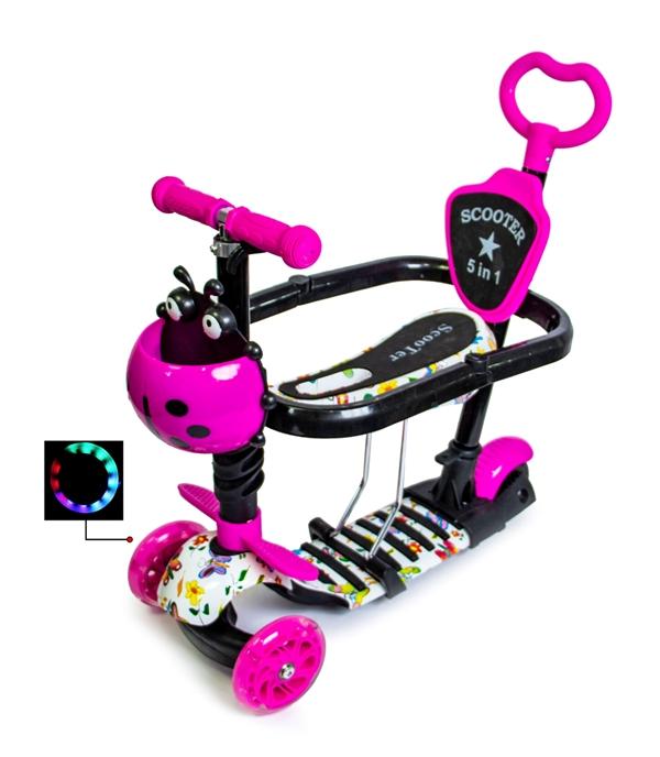 

Детский самокат SCOOTER 5 в 1 БОЖЬЯ КОРОВКА BATTERFLY с Родительской ручкой бортом и сиденьем Светящиеся колеса (SD 1942747617)