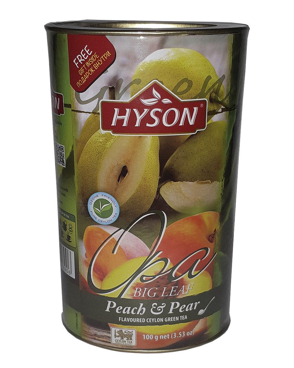 Чай зеленый Hyson Peach&Pear со вкусом груши и персика 100 г в жестяной ...