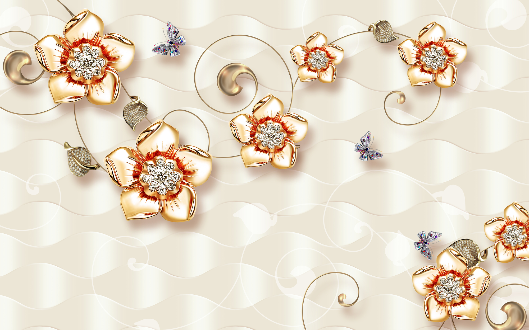 

Фотообои 3D '3Д Золотые цветы' (5197) , Гладь