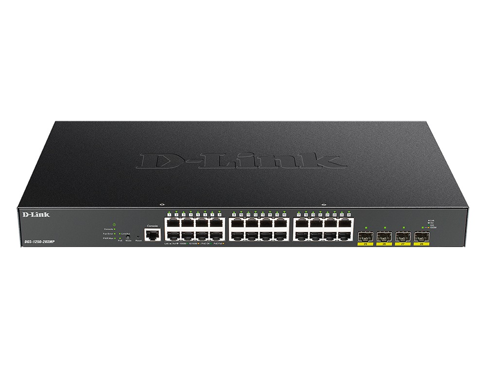 Комутатор D-LINK DGS-1250-28XMP, що налаштовується, 24 порта 10/100 ...