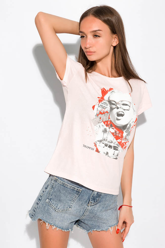 

Футболка с принтом на груди Time of Style 155P008  Бледно-розовый, Футболка с принтом на груди Time of Style 155P008 S Бледно-розовый