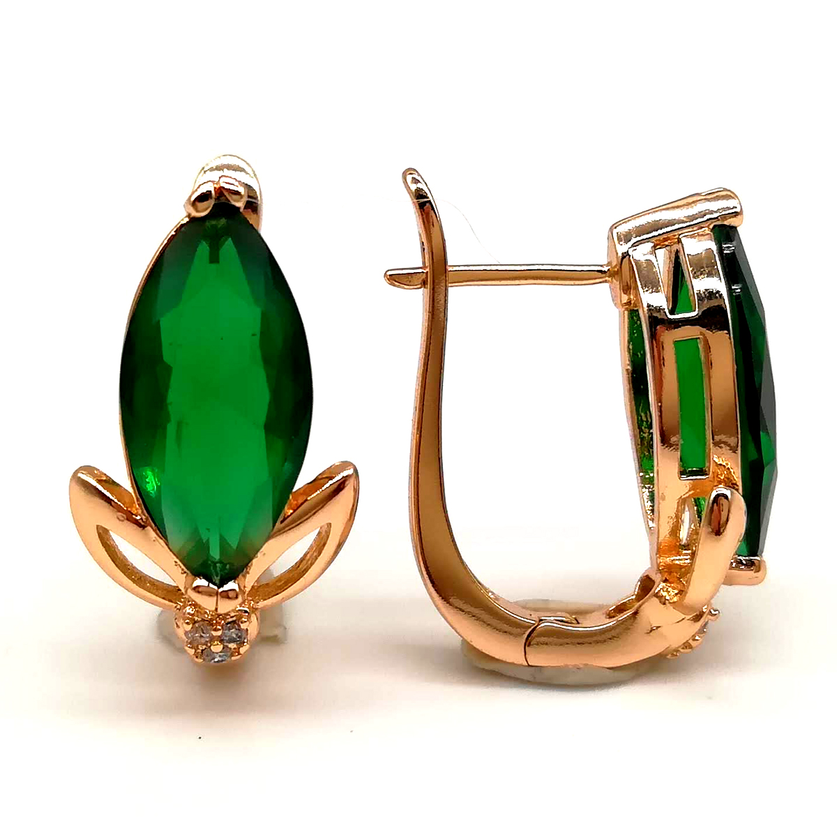 

Серьги Xuping из медицинского золота, зеленые фианиты, позолота 18К, 23520