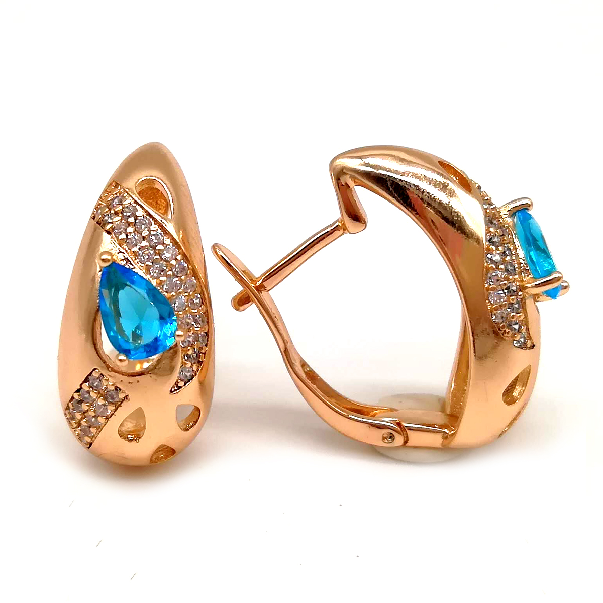 

Серьги Xuping из медицинского золота, голубые фианиты, позолота 18К, 23659