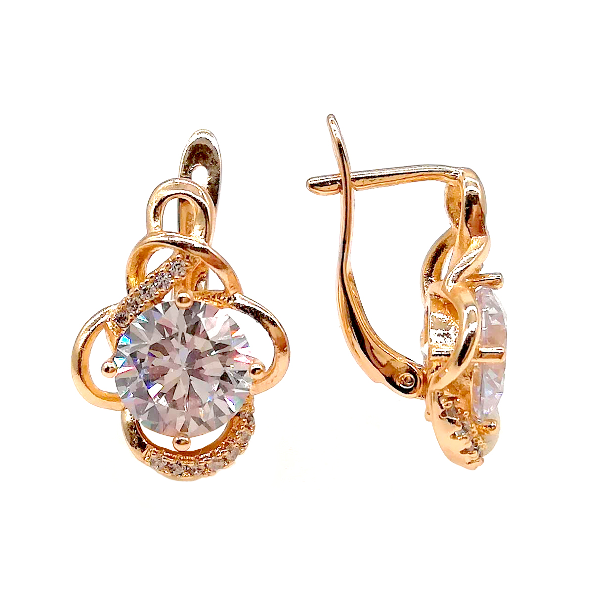

Серьги Хuping из медицинского золота, белые фианиты, позолота 18К, 23908