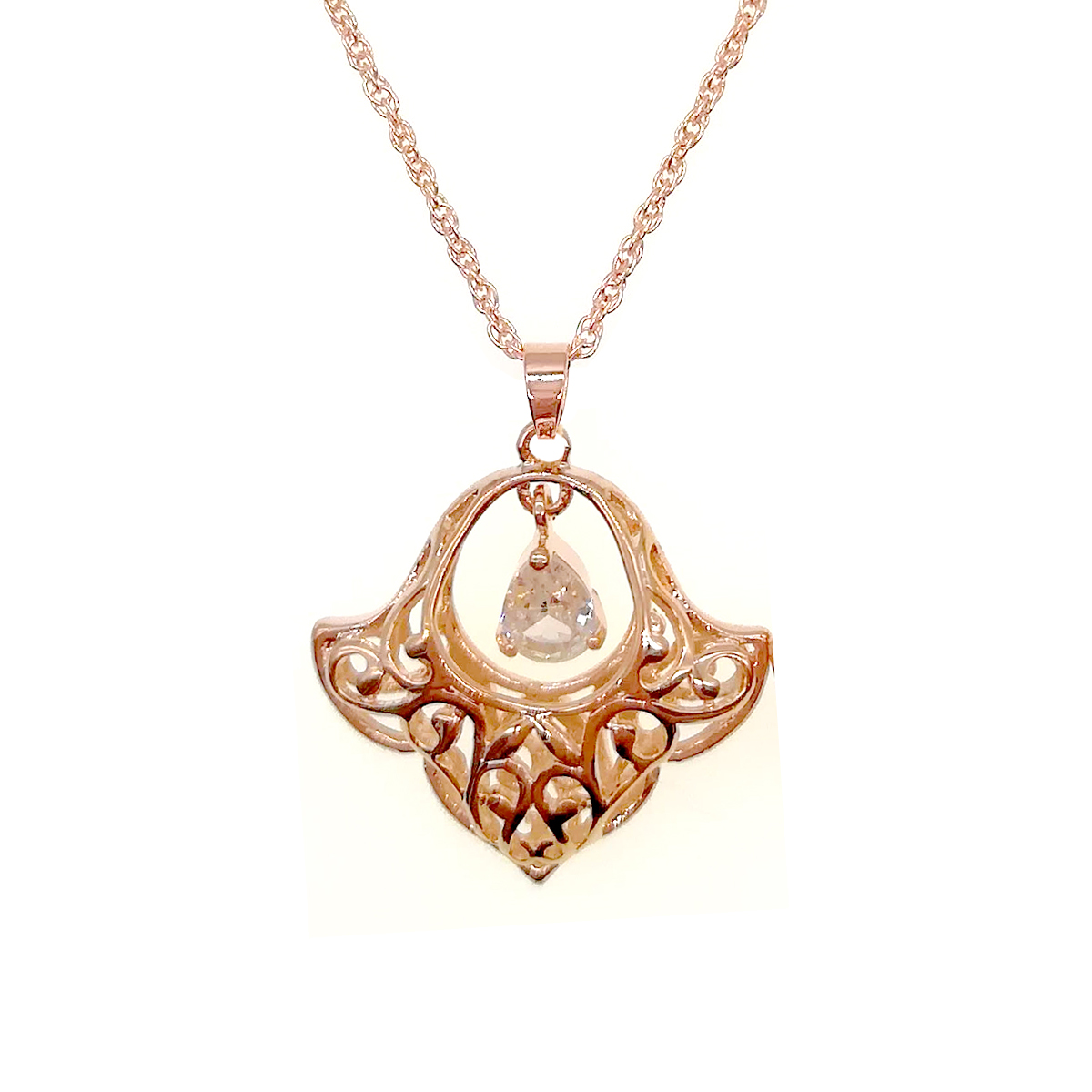 

Подвеска на цепочке SONATA из медицинского золота, белый фианит, позолота PO, 42146