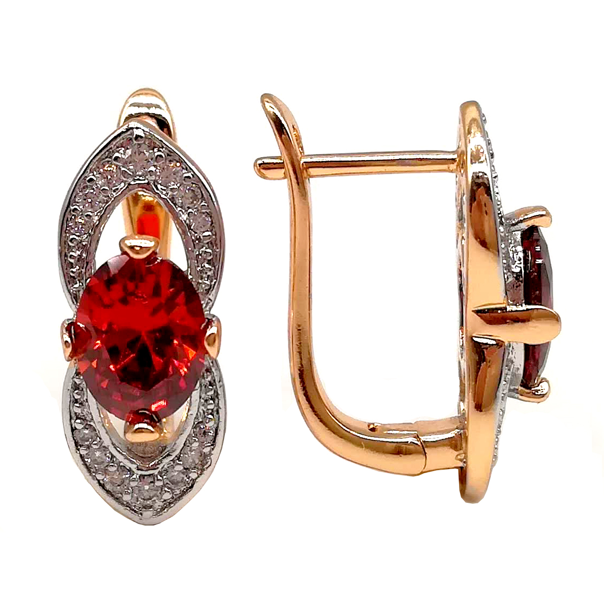 

Серьги Xuping из медицинского золота, красные фианиты, позолота 18K + родий, 23932