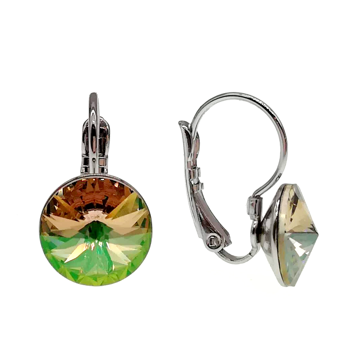 

Серьги Xuping из медицинского золота, кристаллы Swarovski зелено-желтого цвета, родий, 24483
