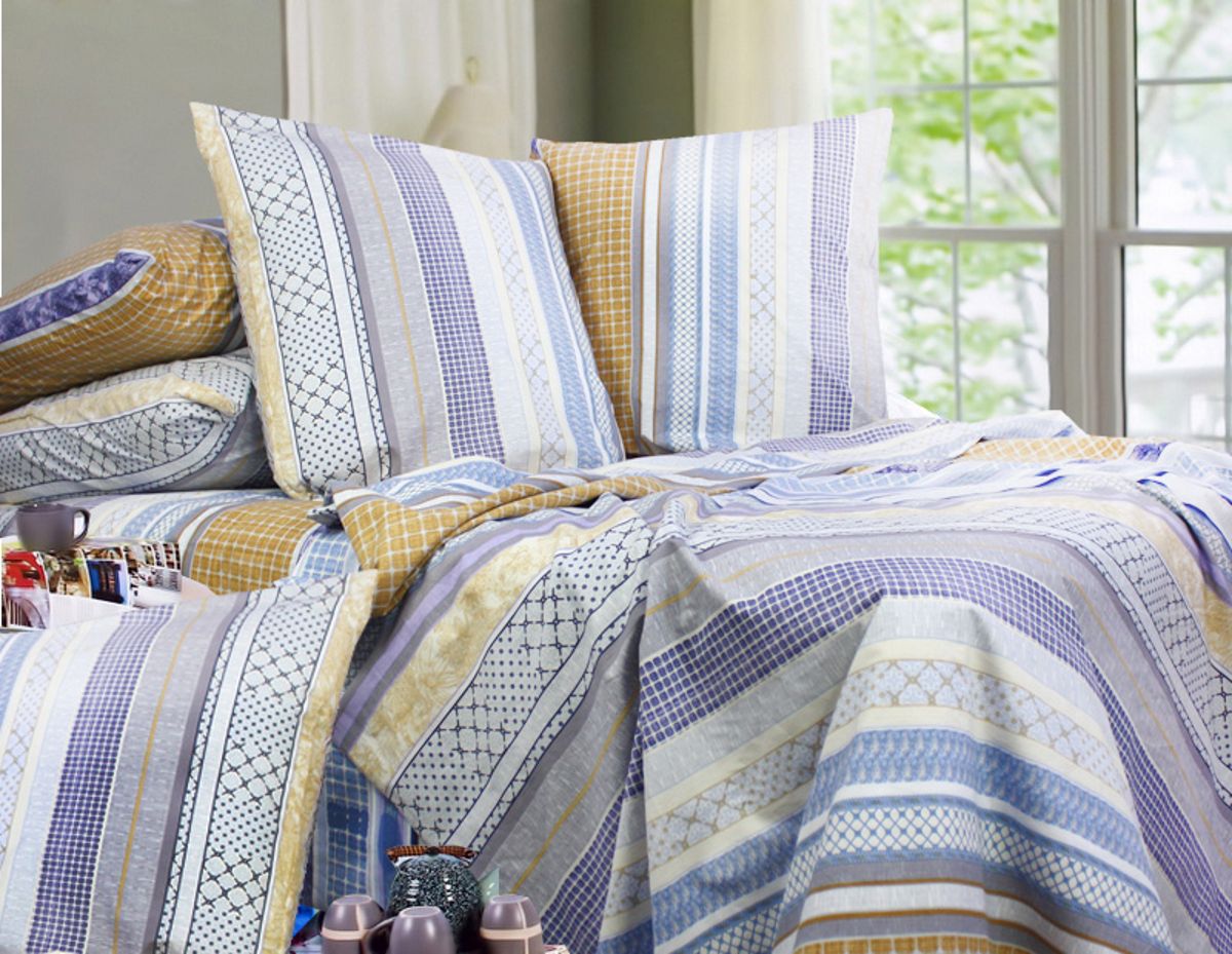 

Евро постельный комплект Р0065 Еней-Плюс, цвет: серый, бежевый, синий