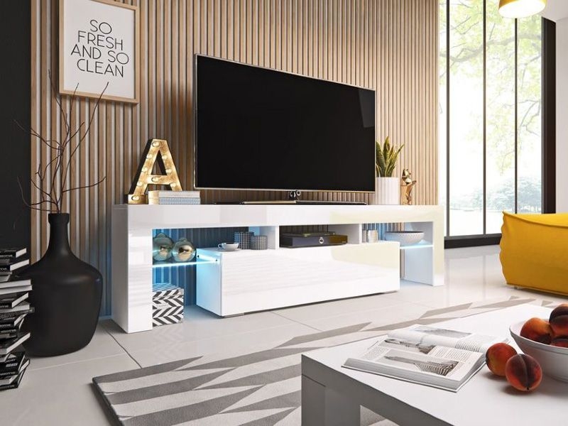 

Тумба под телевизор в гостиную из ламинированной ДСП Toro 158 Белый Сama Польша без подсветки