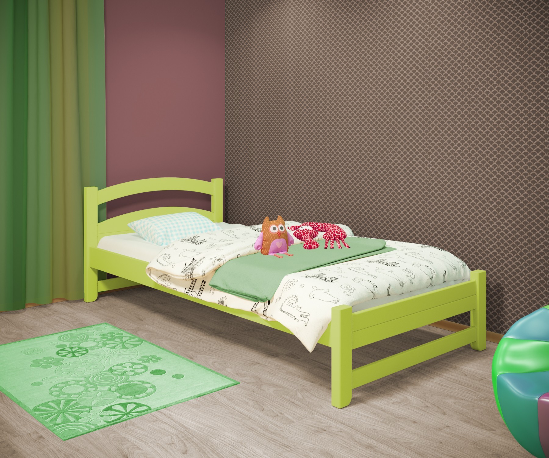 

Кровать односпальная RainbowDream Милана 70х140 см зеленый массив ольхи, без ящиков