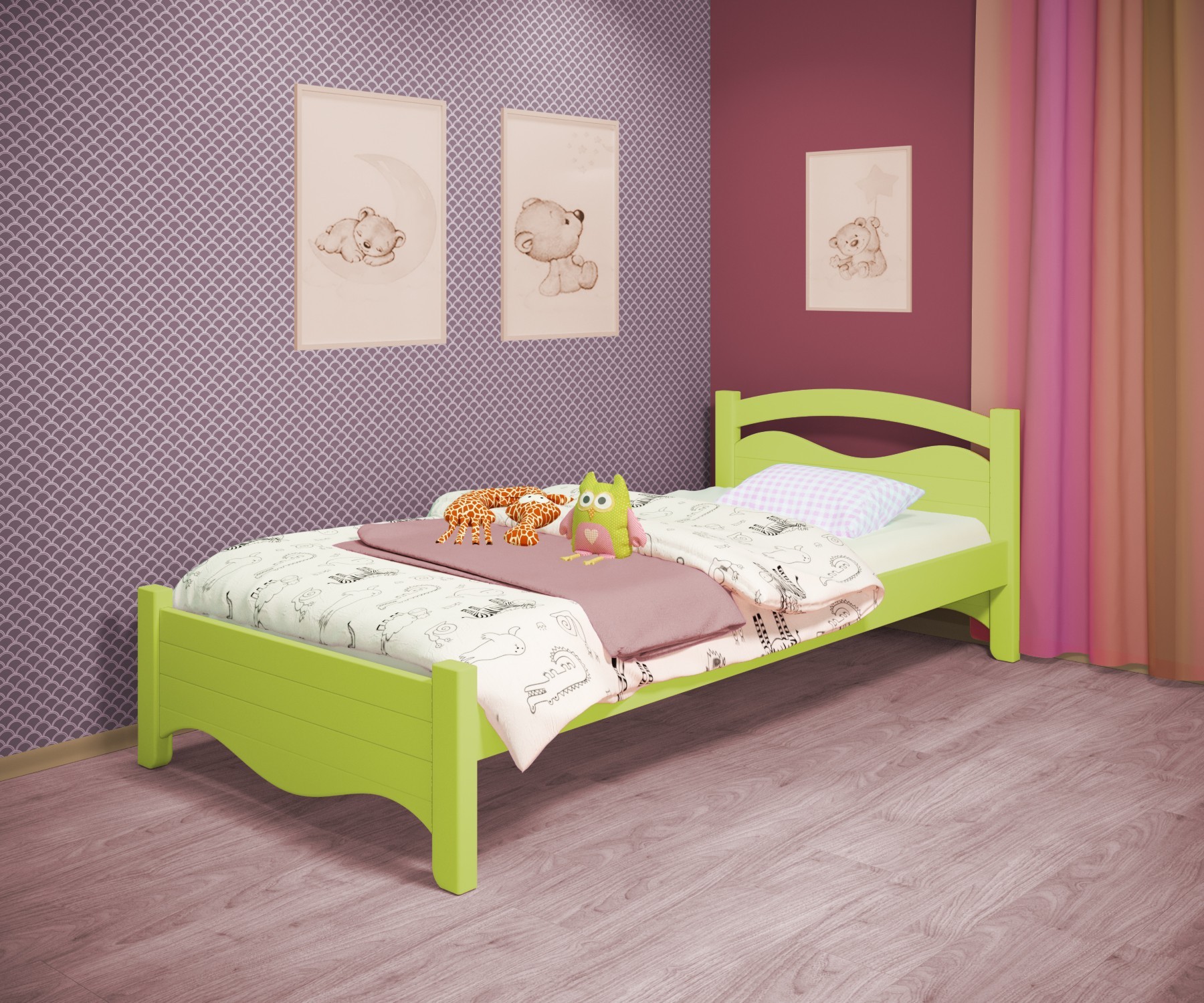 

Кровать односпальная RainbowDream Фабертино 80х160 см зеленый массив ольхи, без ящиков