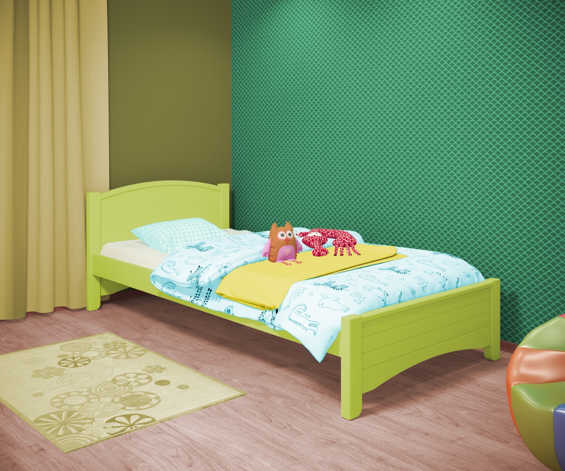 

Кровать односпальная RainbowDream Доминика 80х160 см зеленый массив ольхи, без ящиков