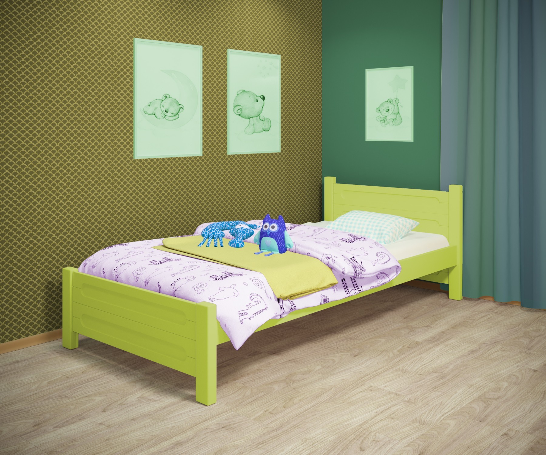 

Кровать односпальная RainbowDream Йокка 80х160 см зеленый массив ольхи, без ящиков