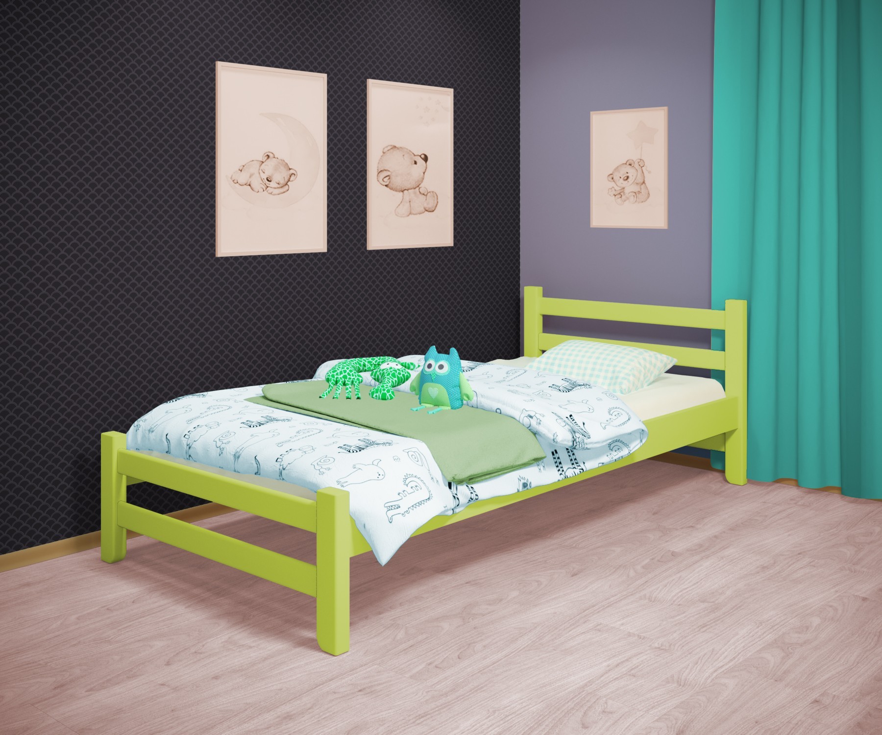 

Кровать односпальная RainbowDream Томас 70х140 см зеленый массив ольхи, без ящиков