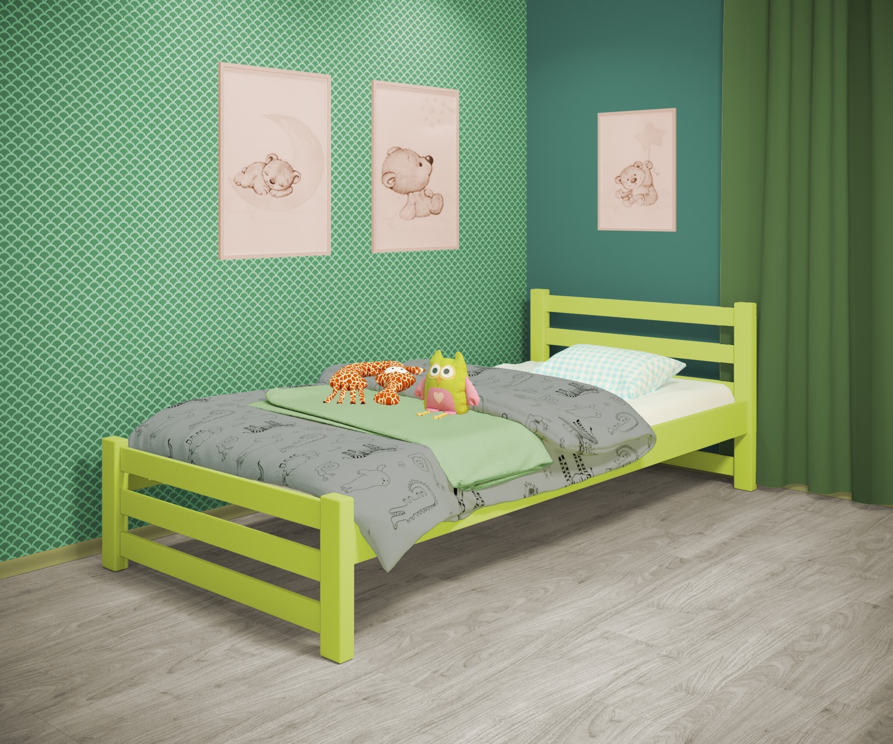 

Кровать односпальная RainbowDream Ламия 80х180 см зеленый массив ольхи, без ящиков