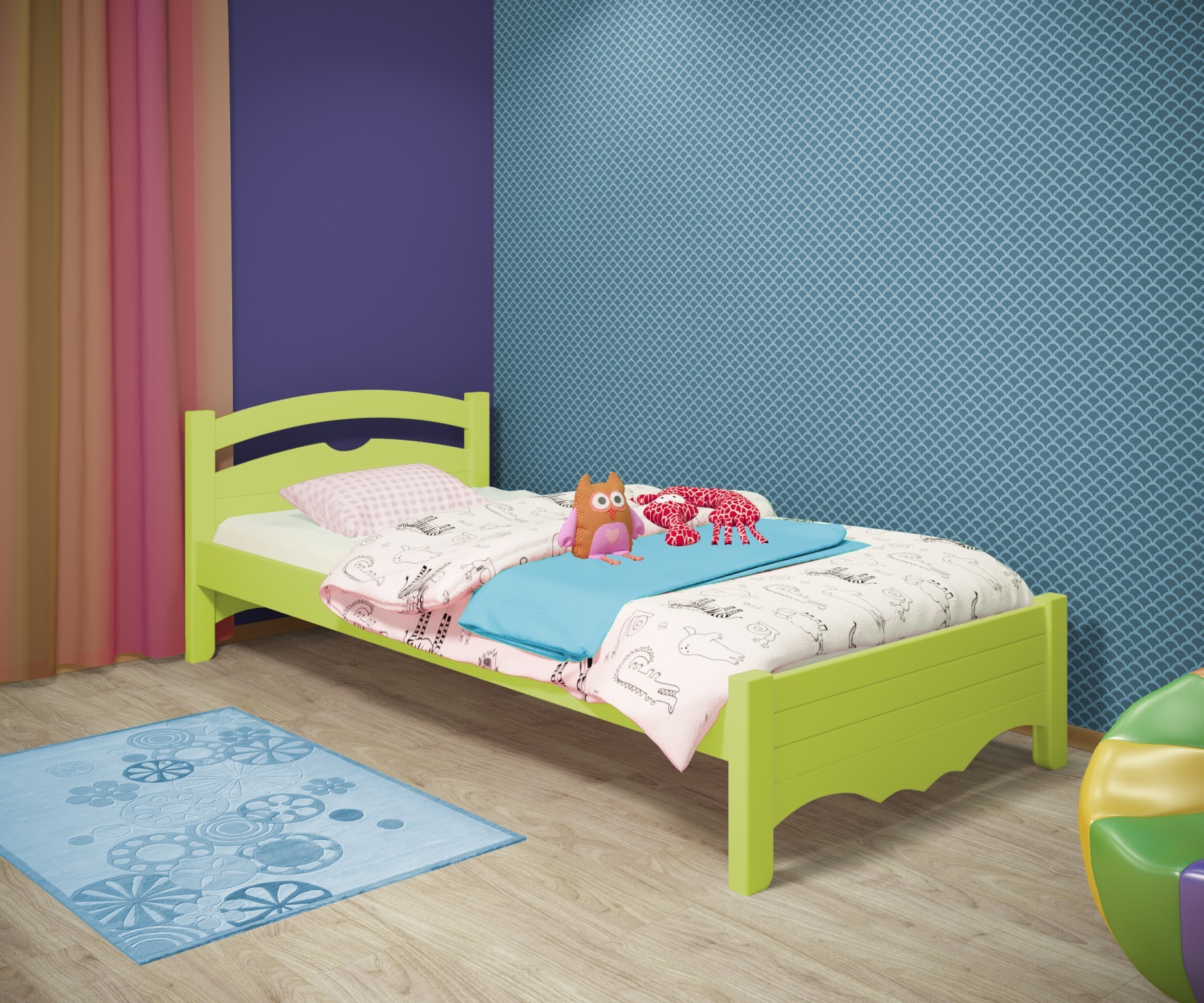 

Кровать односпальная RainbowDream Фирина 80х200 см зеленый массив ольхи, без ящиков