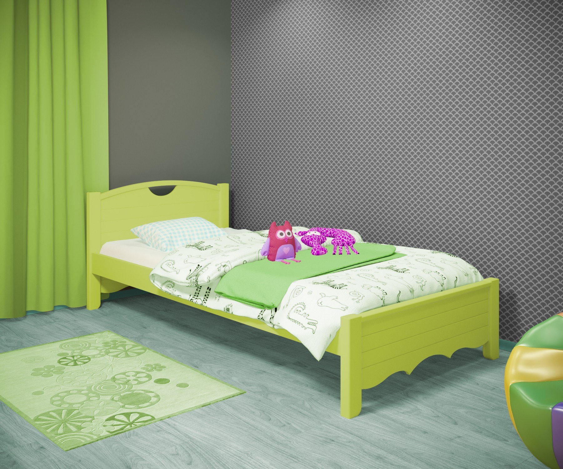 

Кровать односпальная RainbowDream Дженни 80х200 см зеленый массив ольхи, без ящиков