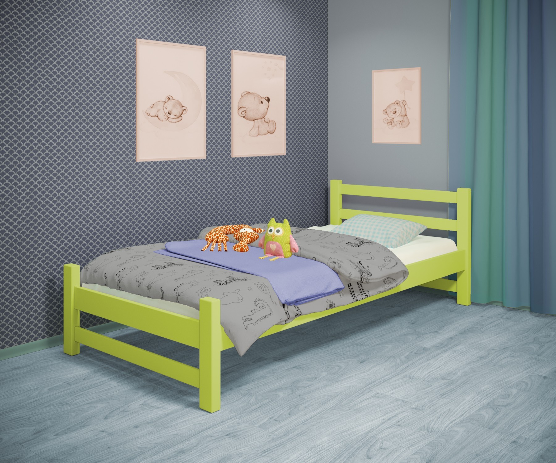 

Кровать односпальная RainbowDream Лентори 120х200 см зеленый массив ольхи, без ящиков
