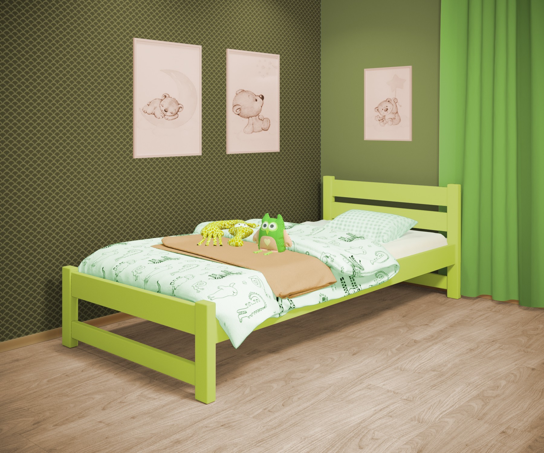

Кровать односпальная RainbowDream Мартино 90х200 см зеленый массив ольхи, без ящиков