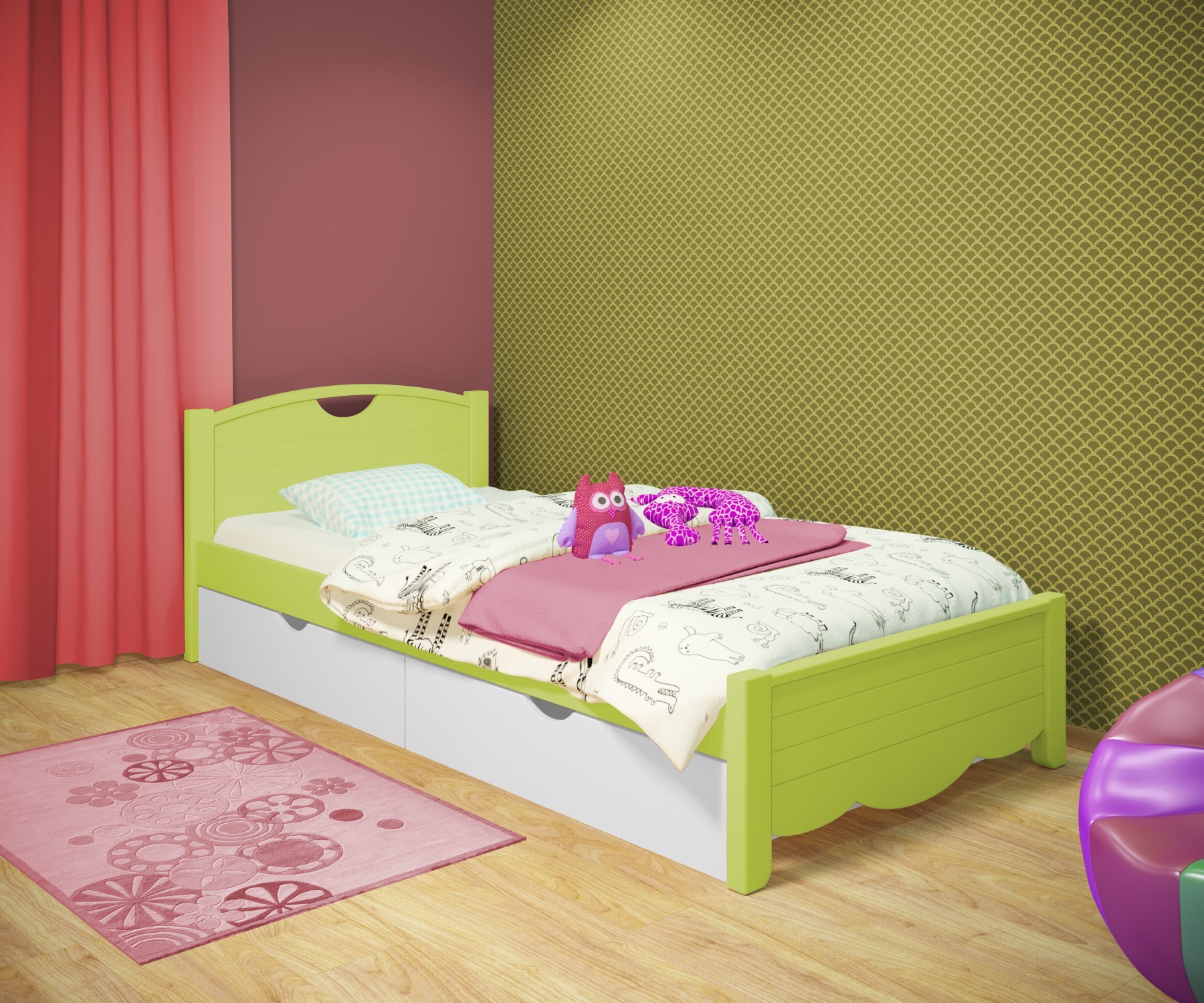 

Кровать односпальная RainbowDream Белла 80х160 см зеленый массив ольхи, с ящиками