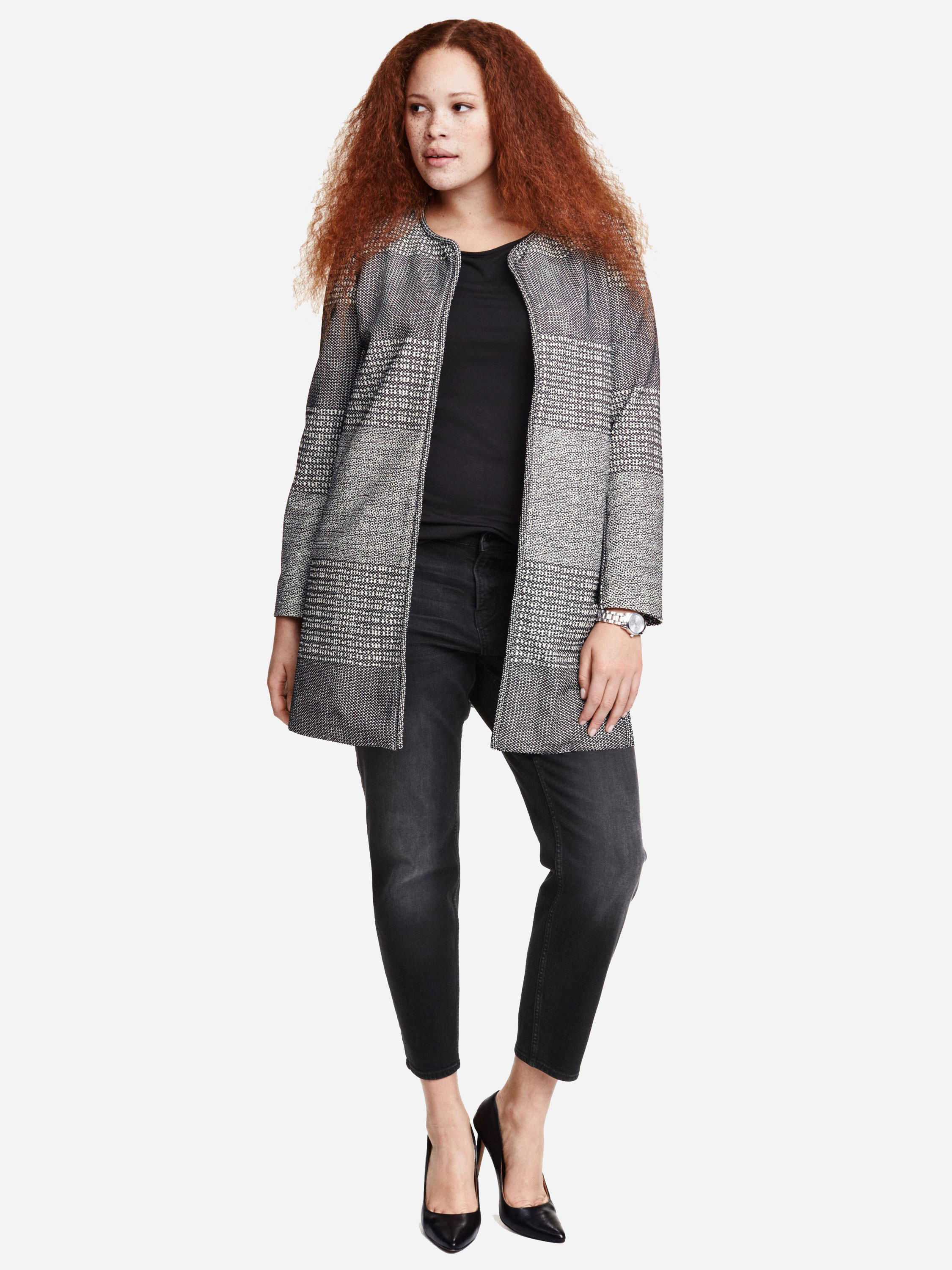 

Пальто H&M 3494723 48 Черное с серым
