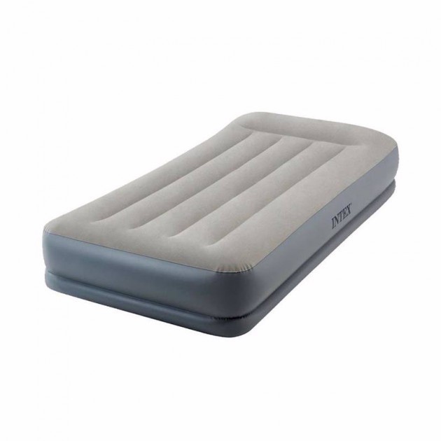 

Надувная односпальная кровать Intex 64116 Pillow Rest Mid-Rise Airbed (191х99х30) с подголовником, встроенным электронасосом и фирменной сумкой для хранения, серая