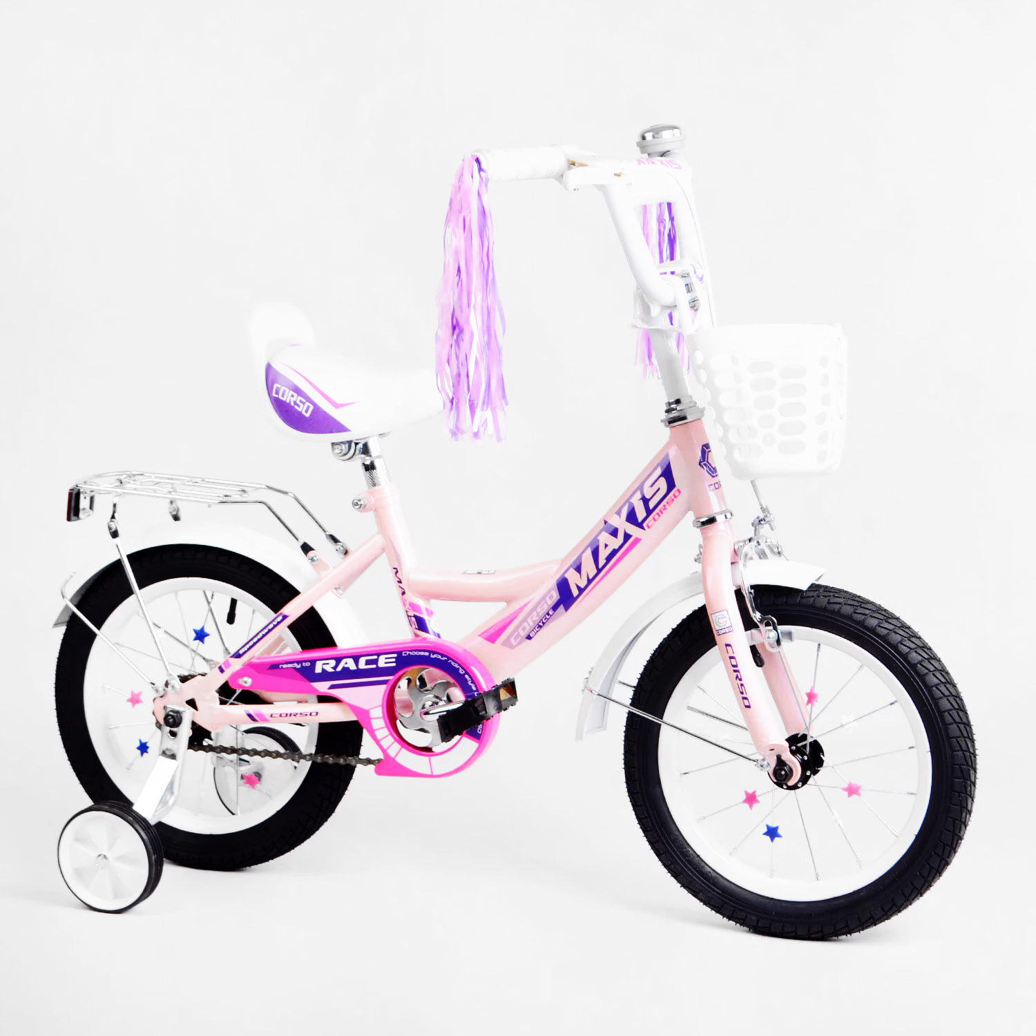 Детский велосипед 14’’ CORSO "Maxis" с корзинкой. Light pink (113882 ...