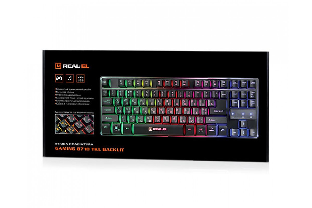 

Клавиатура игровая проводная REAL-EL Gaming 8710 TKL Backlit USB с подсветкой Black