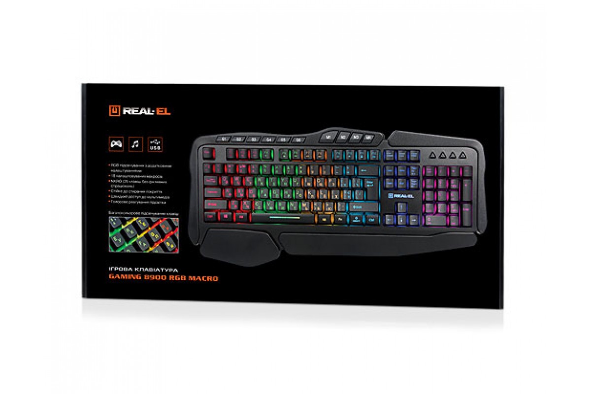 

Клавиатура игровая проводная REAL-EL Gaming 8900 RGB Macro с подсветкой Black